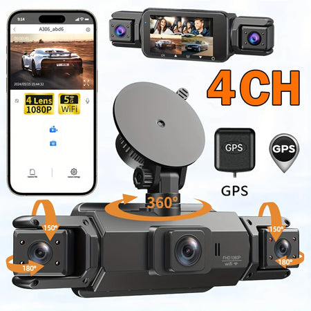 4CH GPS Dashcam with Night Vision &amp; 360&deg;