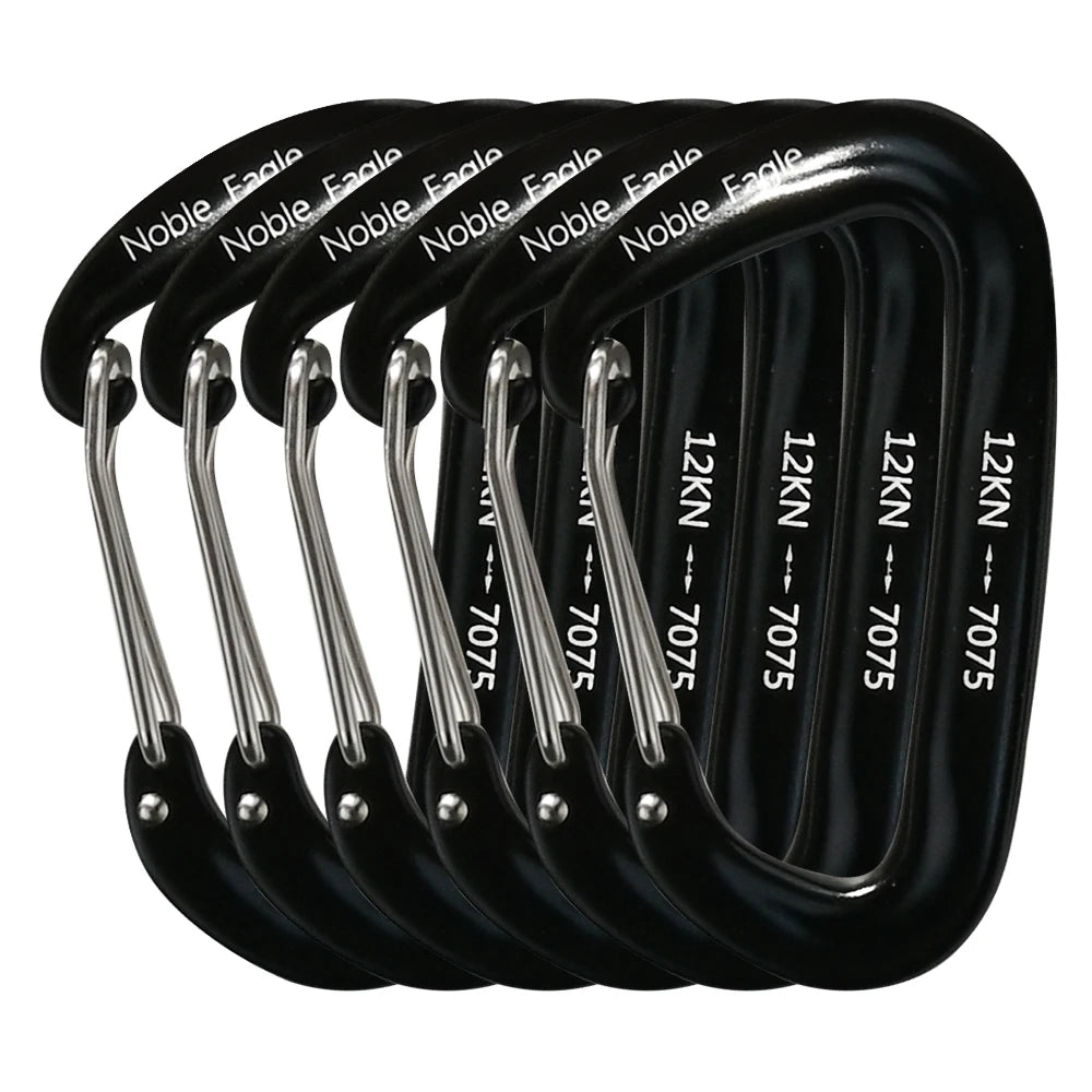 6Pcs 12kN Carabiners Set &ndash; Ultra Lightweight Outdoor Use Noble12KN 6PCS Black