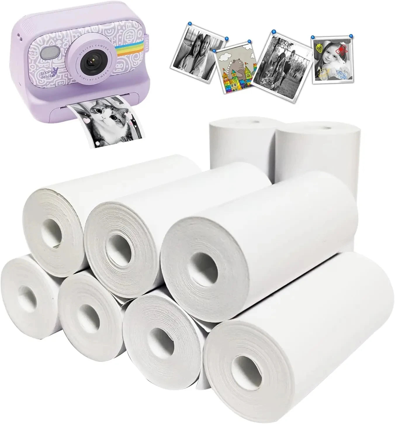 Kids Instant Camera Print Paper Rolls - White Non-Adhesive 57mm