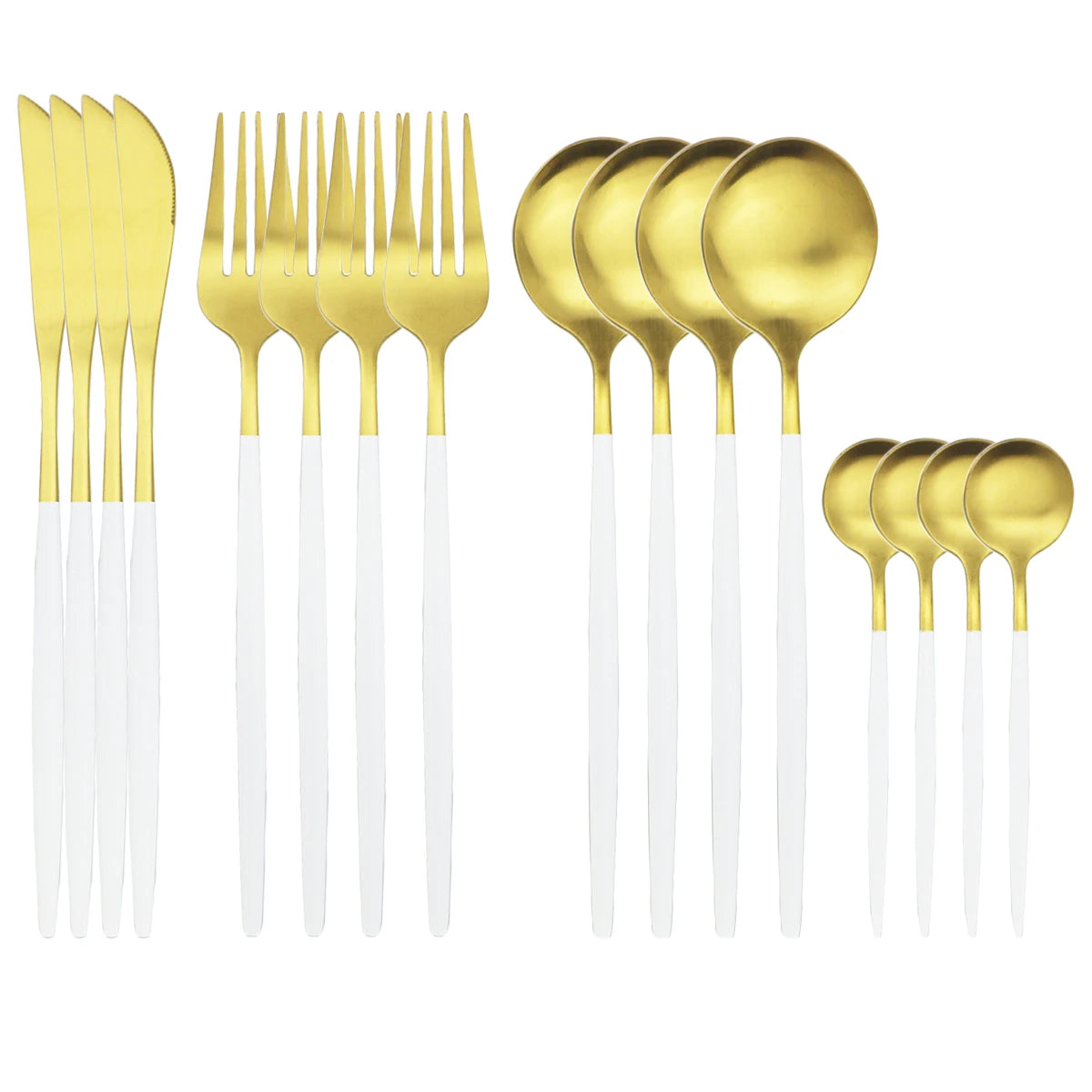 KNGZI 16Pcs Gold Matte Cutlery Set &ndash; Eco-Friendly Stainless Steel Design White Gold