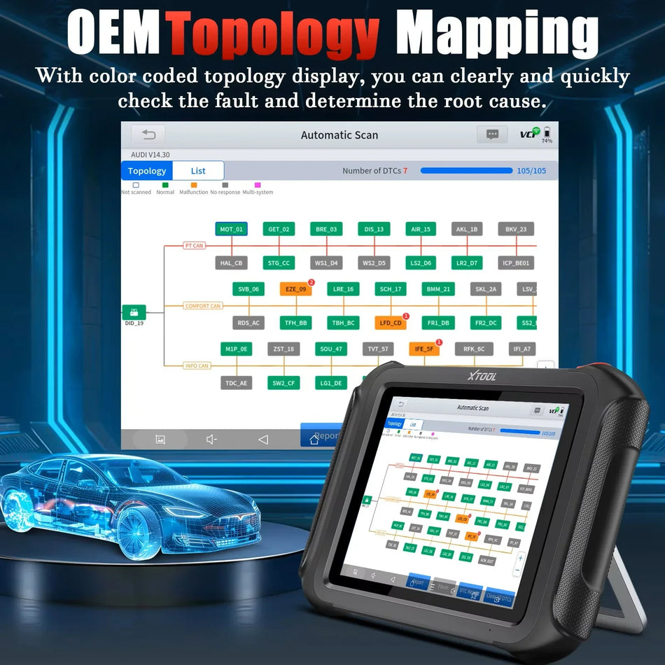 Scanner OBD2 Bluetooth Xtool D9s Pro com Programação de ECU e Atualizações