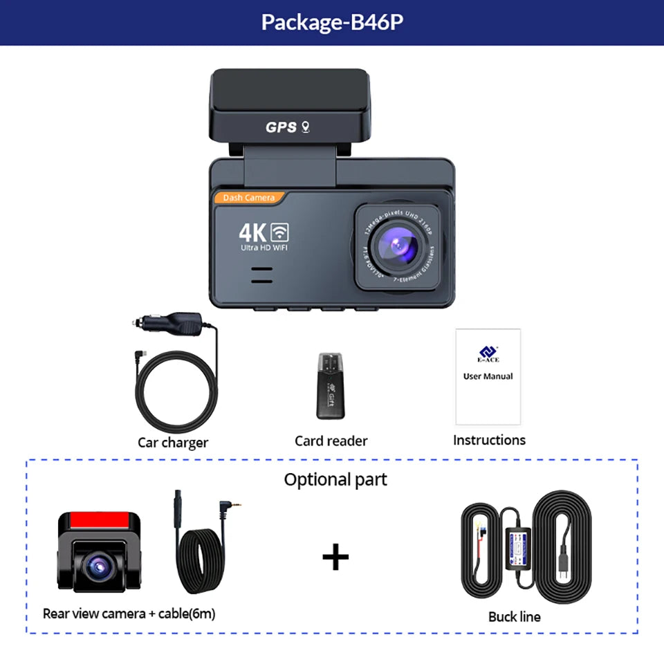 ACCEO 4K Mini Dash Cam &ndash; Dual Lens Night Vision GPS
