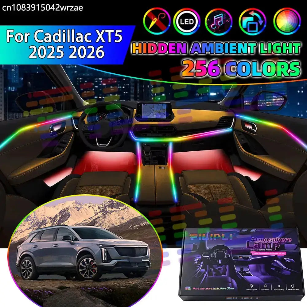 For Cadillac XT5 2025 2026 RGB Car Interior Ambient Lights Strips Breathing Lighting Kit App Control LED strips Auto Accessories by InterCyprus Trading Ltd