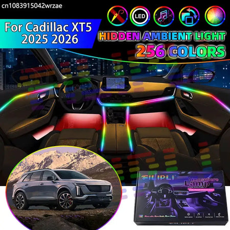 For Cadillac XT5 2025 2026 RGB Car Interior Ambient Lights Strips Breathing Lighting Kit App Control LED strips Auto Accessories by InterCyprus Trading Ltd