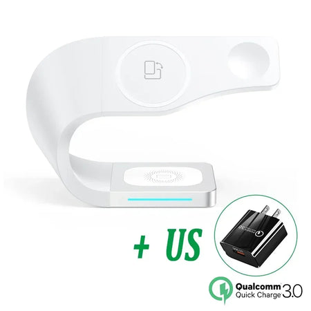 4 In 1 Metal Shell Wireless Charger &ndash; Magnetic Fast Dock With US Plug Silvery