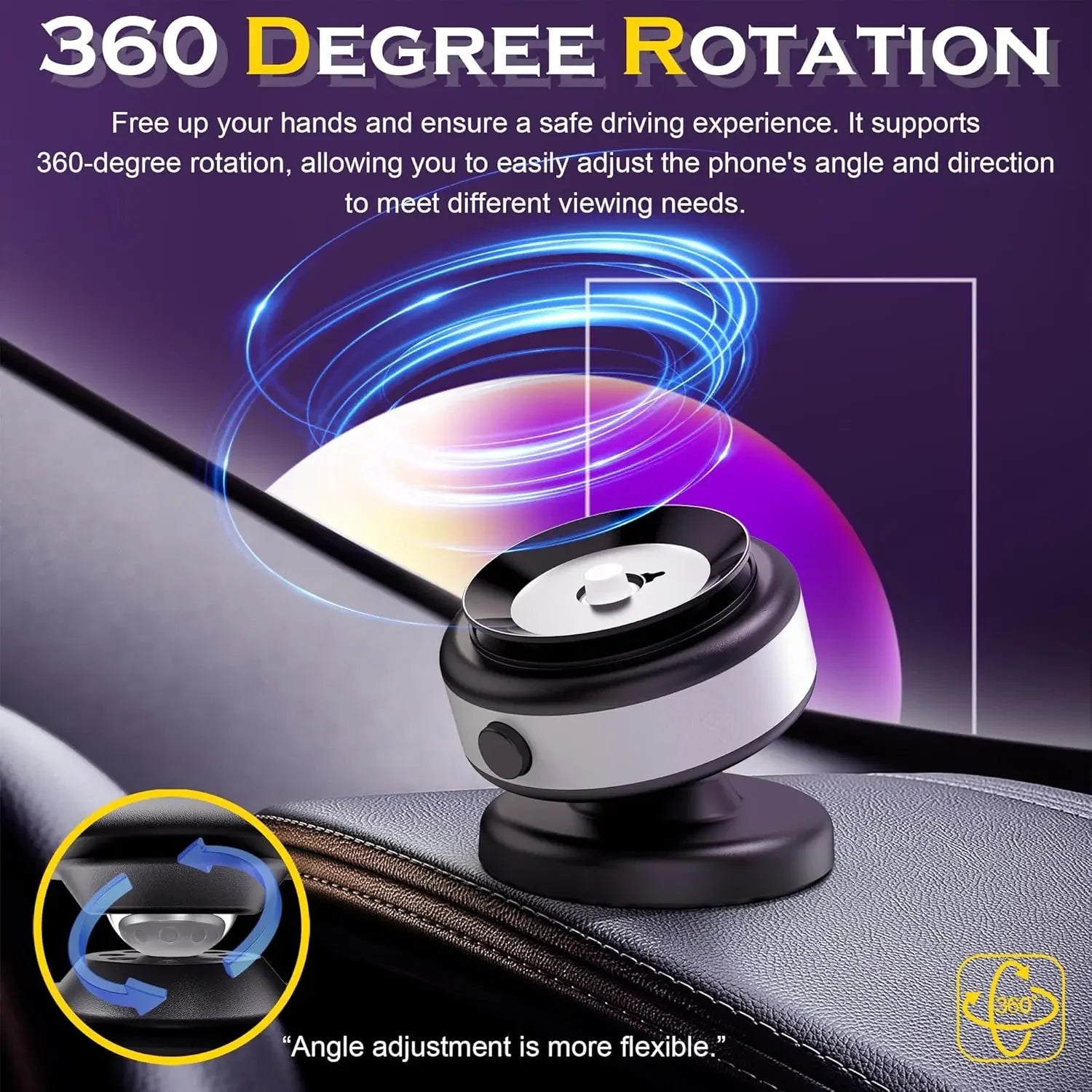 CrownQu Car Display Phone Holder &ndash; 360 Degree Rotation with Strong Magnetic Grip