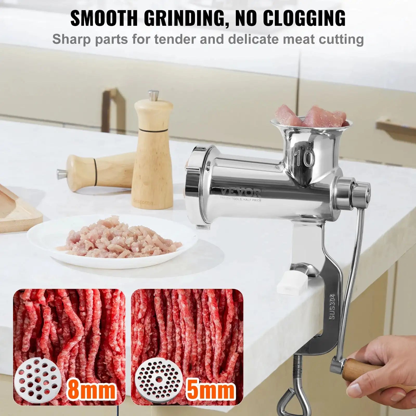 304 Stainless Steel Manual Meat Grinder With Clamp