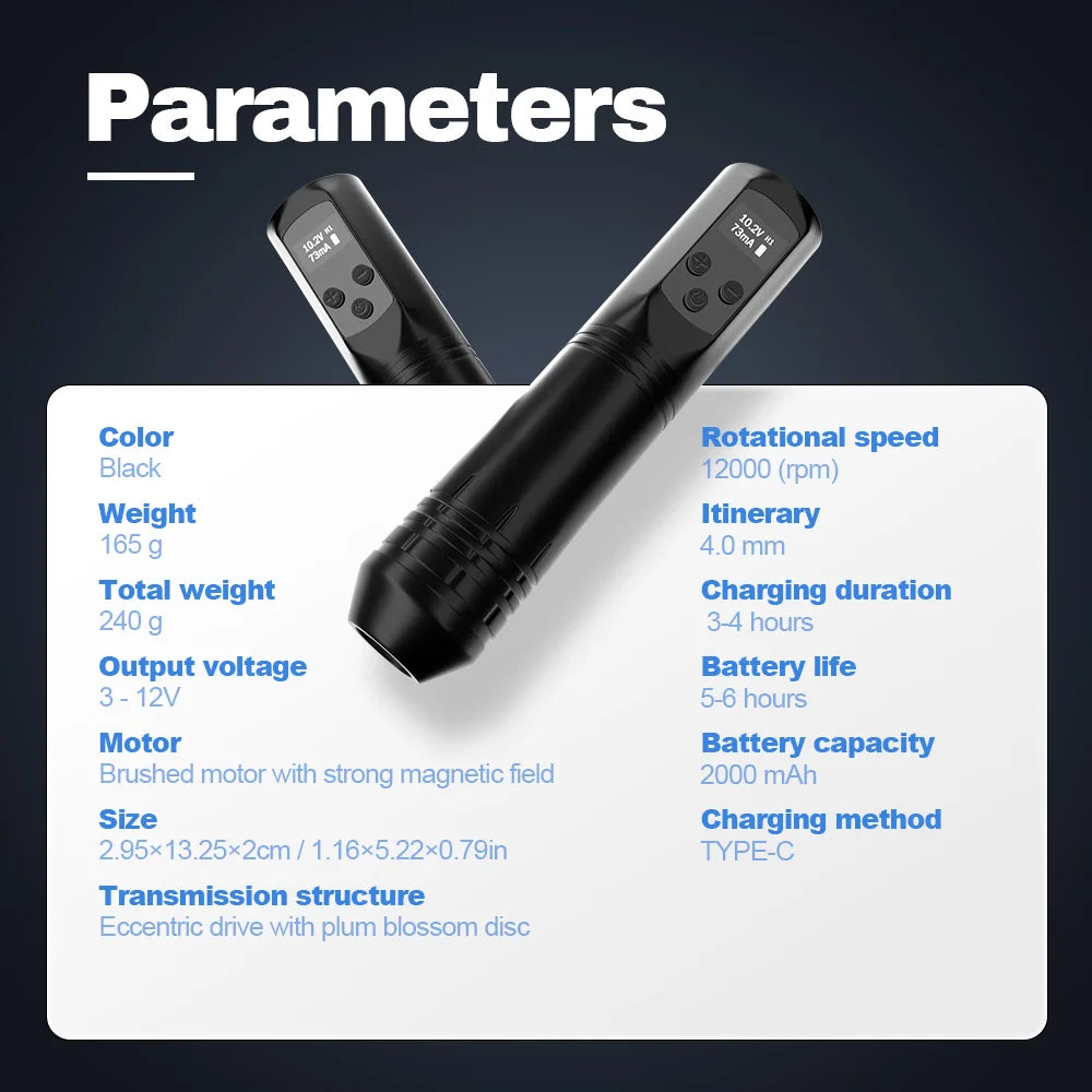 Wireless Tattoo Pen TP079 &ndash; LED Light 4 Gear Stroke