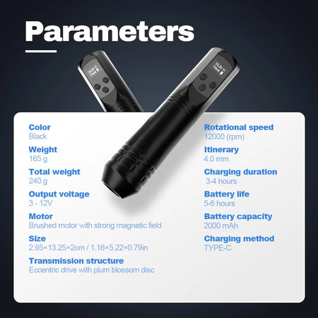 Wireless Tattoo Pen TP079 &ndash; LED Light 4 Gear Stroke