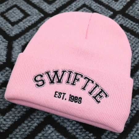 SWIFTIE 1989 Embroidered Unisex Beanie - Windproof Acrylic Knit Hat Pink