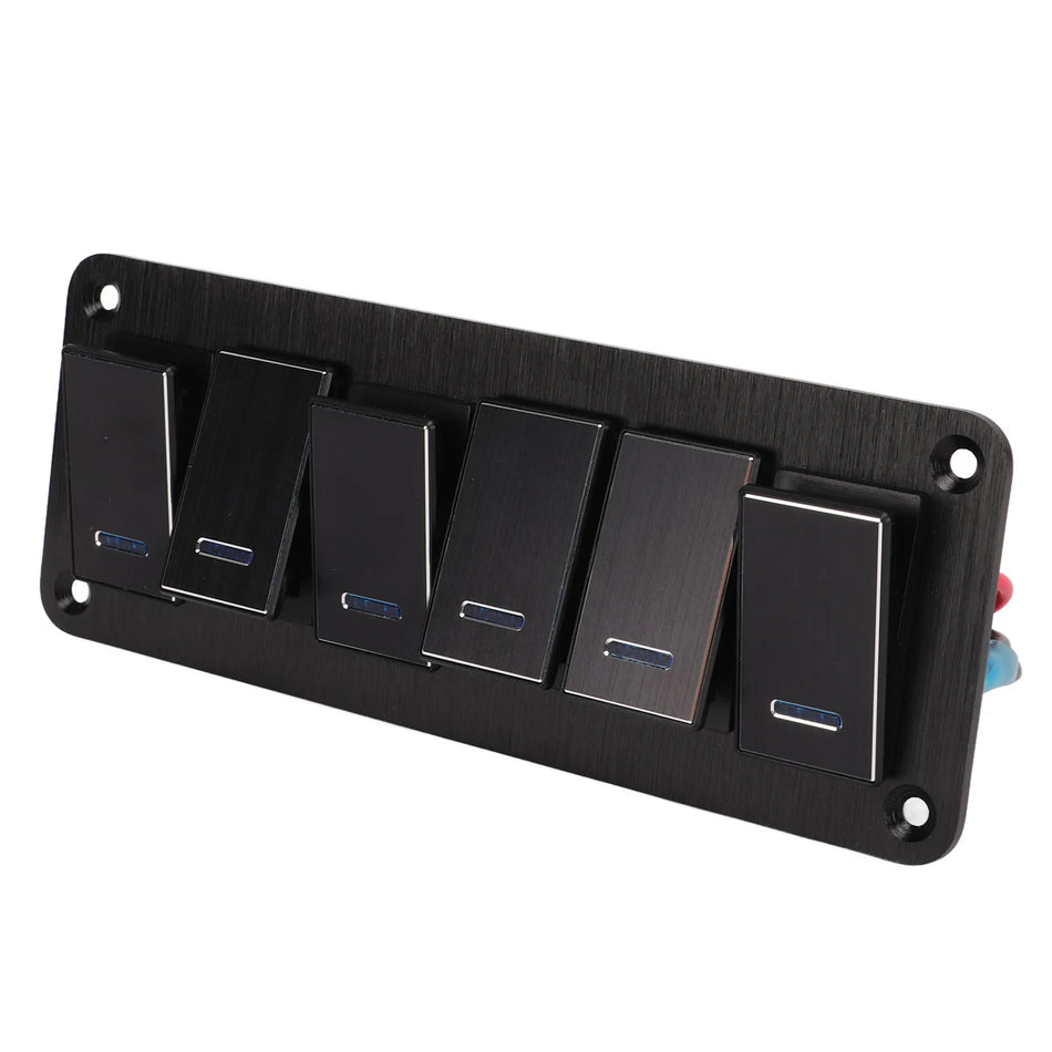 Panou de comutator cu 6 ganguri, impermeabil, cu iluminare de fundal albastră, DC12-24V, 30A pentru RV