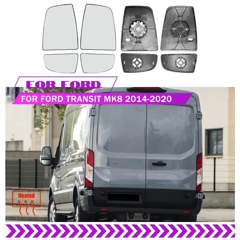 Apsildāms aizmugurējais spogulis stikls Ford Transit Mk8 kreisais labais