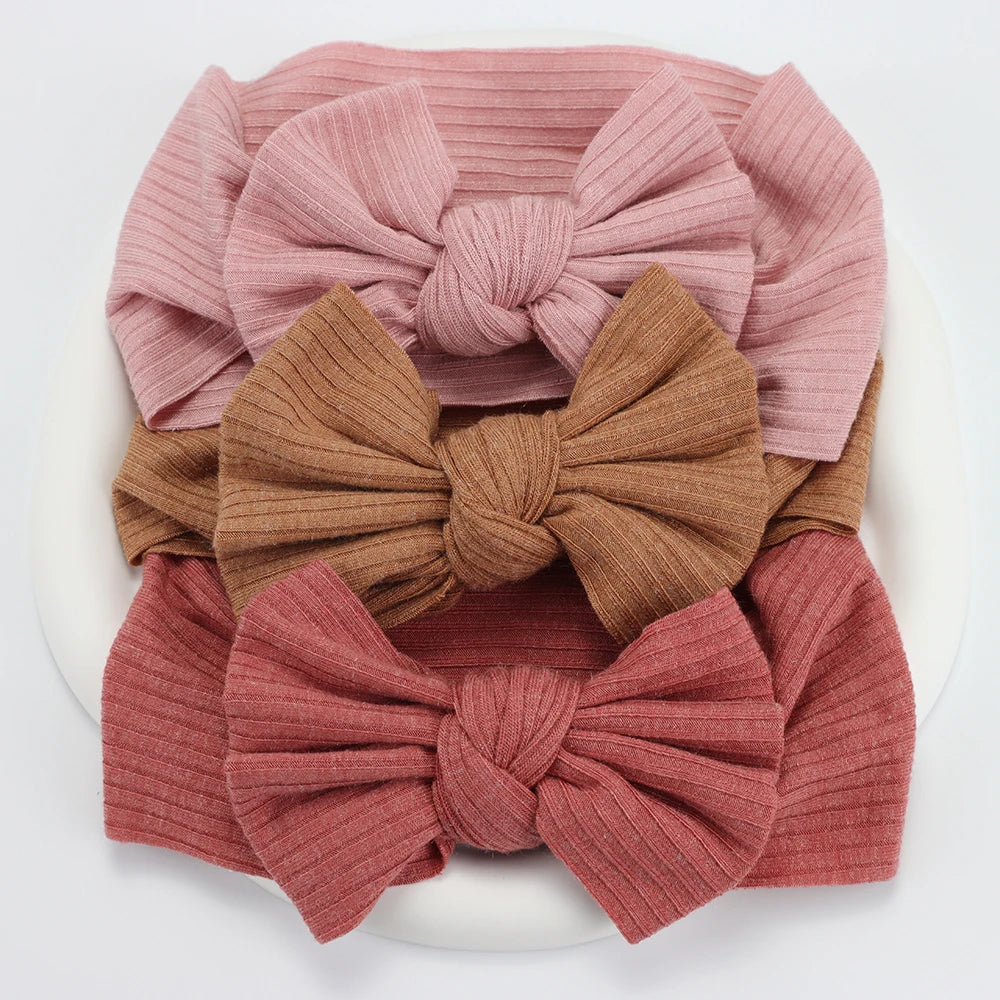 Knit Baby Headband Set - 3 Soft Nylon Bows for Infant Girls 16
