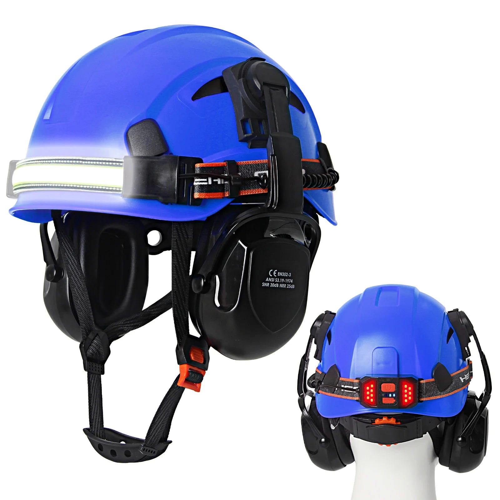 Aolamegs SF06/CR08 Safety Cap &ndash; With LED Headlamp Earmuffs Blue B