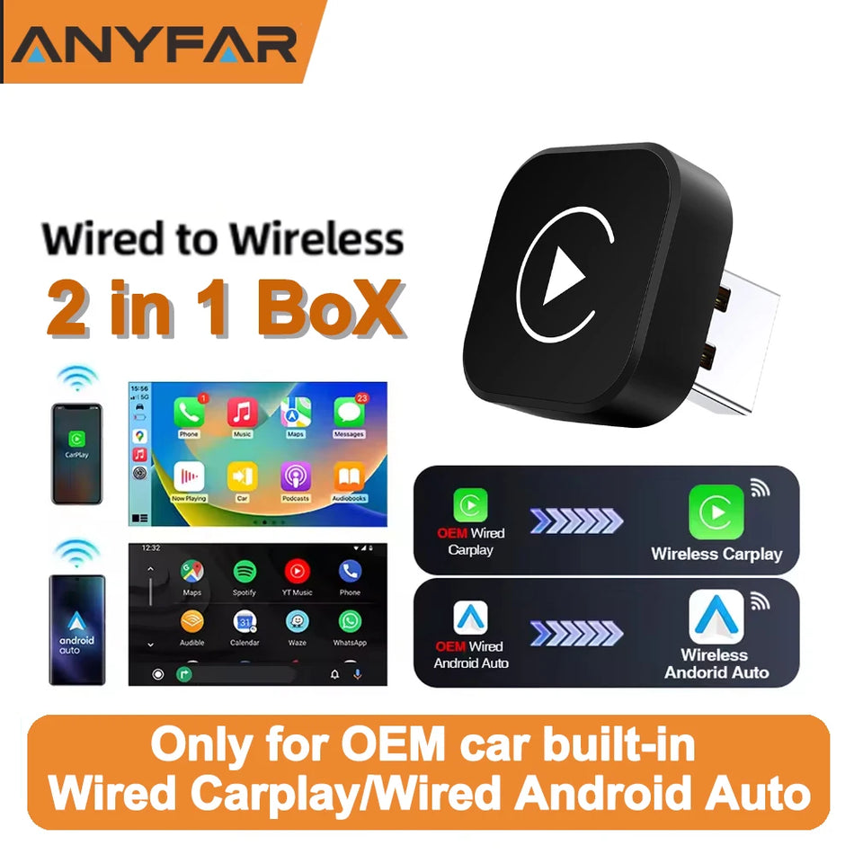 Trådløs CarPlay-adapter 2 i 1 til iPhone og Android, Plug and Play CarPlay