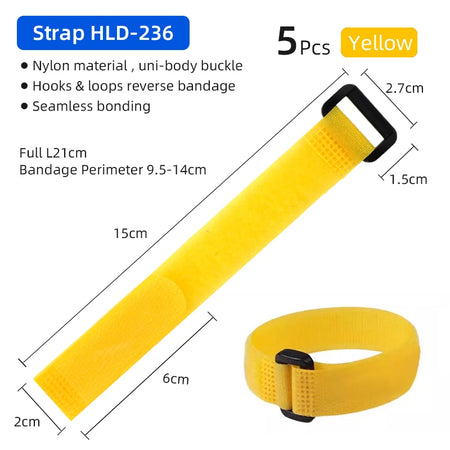 Deemount Bicycle Hook Loop Tape &ndash; Durable Nylon Fastening Straps Yellow 21cm 5PC / CHINA