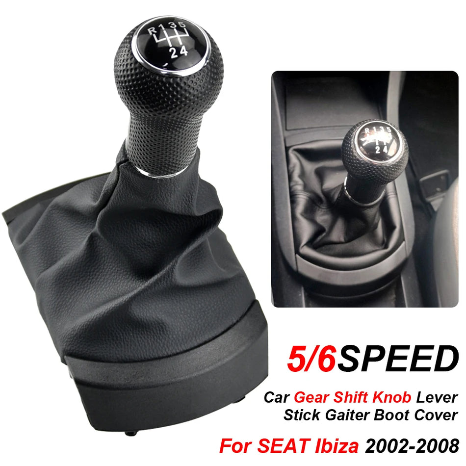 Gear Shift Knob With Leather Boot Cover For SEAT Ibiza 2002-2008