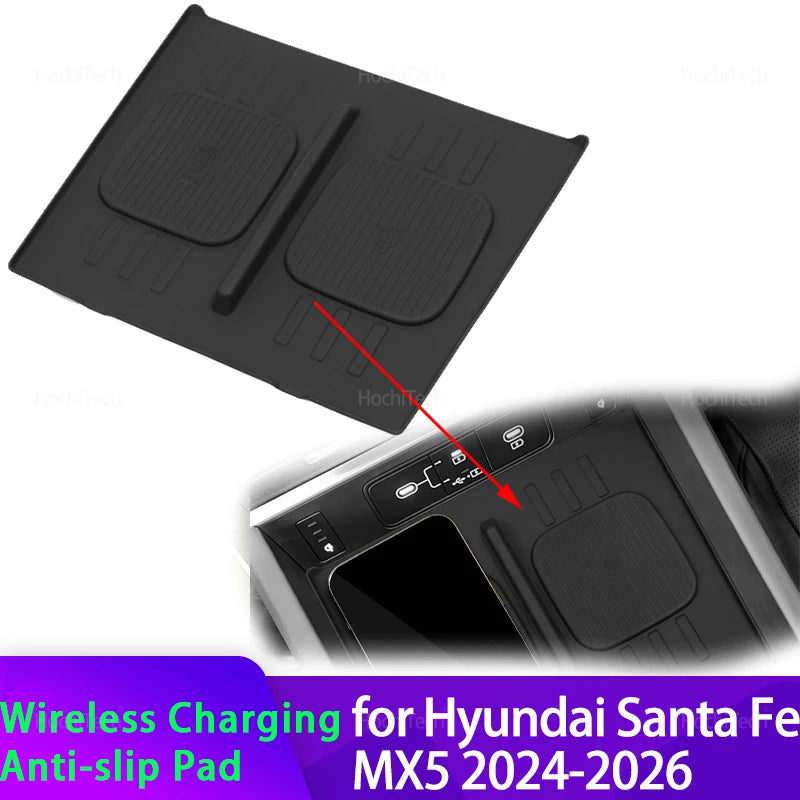 Tapete de Carregamento Sem Fios em Silicone para Hyundai Santa Fe com Capa Antiderrapante
