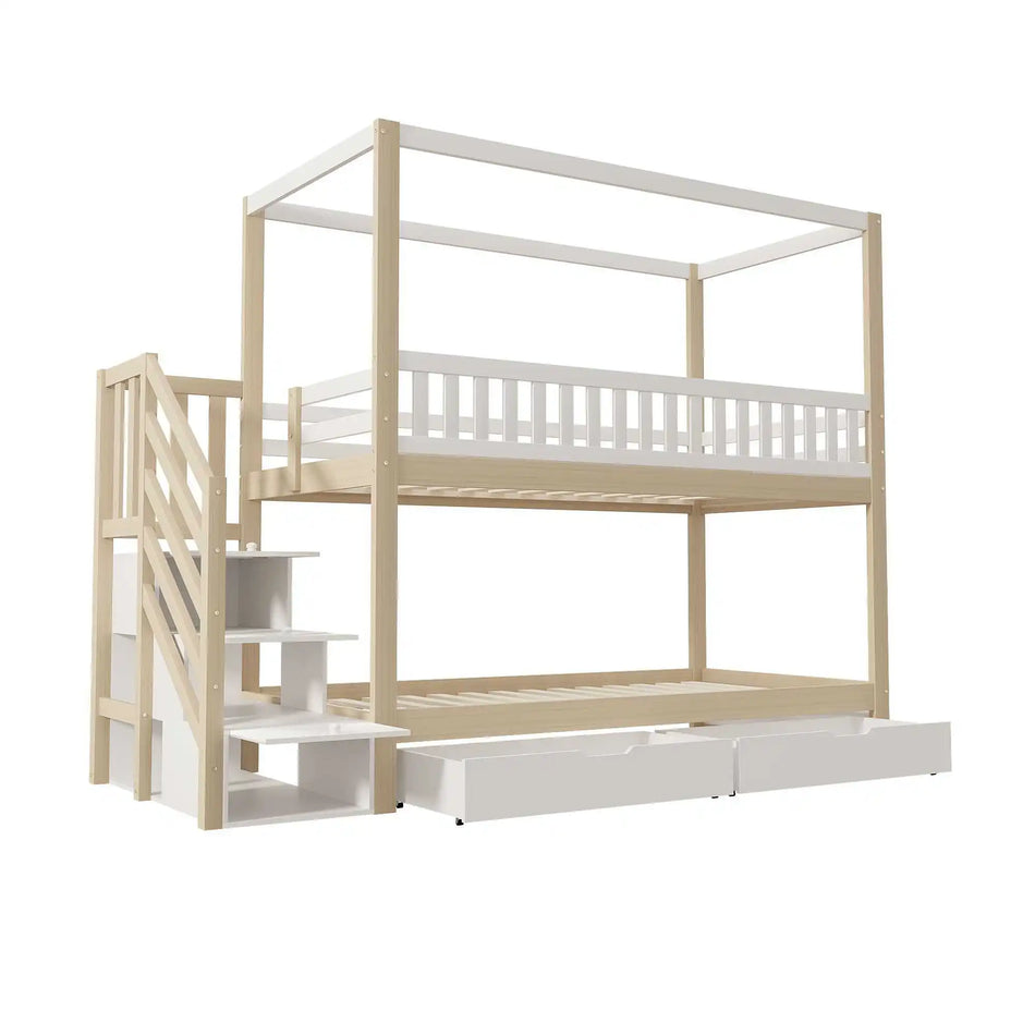 Barnhusformat Trä Våningssäng 90 x 200 cm Förvaring Stege