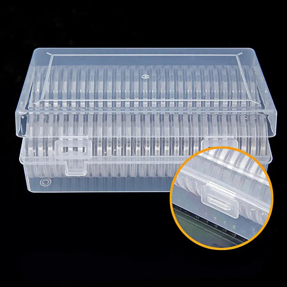 50Pc 41mm Coin Capsules Box with Inner Cushions Plastic Storage Protection Case by InterCyprus Trading Ltd
