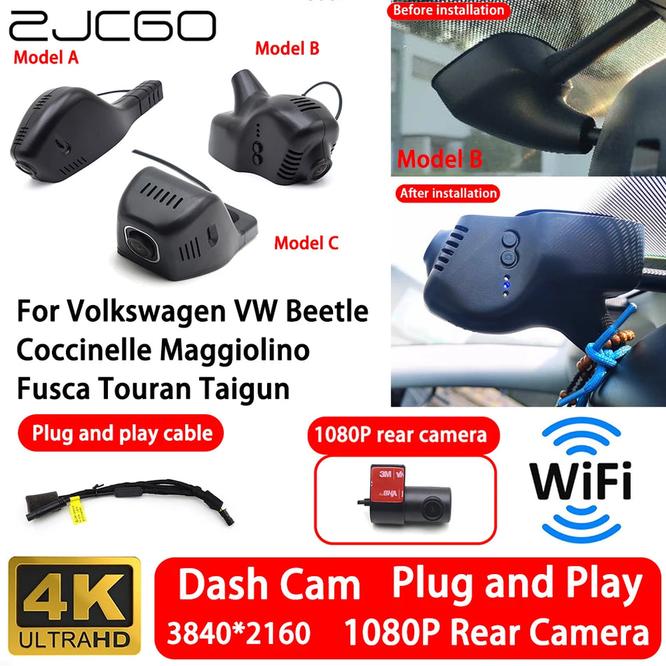 Dash Cam 4K Front and Rear With WiFi for Volkswagen Beetle Touran Taigun