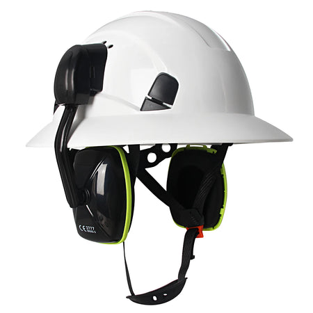AQM0251 &ndash; CE Full Brim Safety Helmet With Earmuffs Plus White with earmuffs