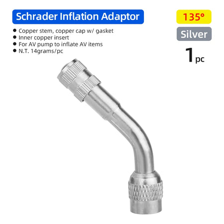 Schrader Valve Extender &ndash; Curved Design for Easy Pump Access Silver 135D 1pc / CN