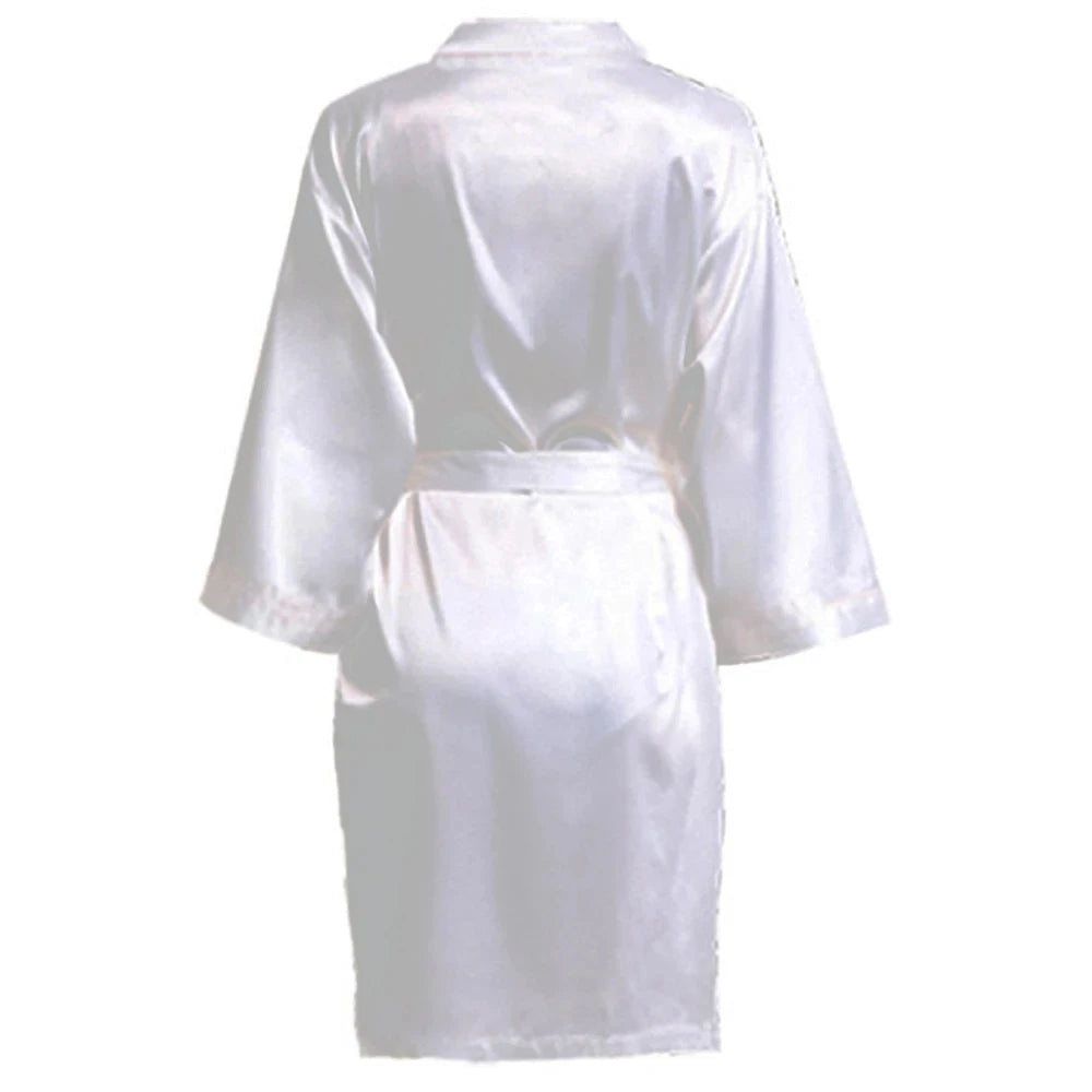 Wedding Party Team Bride Satin Kimono Robe - Plain Bridesmaid Bathrobe White / M