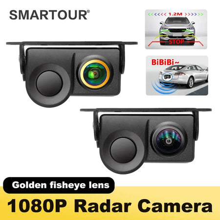 90° Adjustable Mount Visual Fisheye Lens Reverse Camera with Parking Radar Sensor, IP67 No Drilling Car Rear View Backup Camera by InterCyprus Trading Ltd