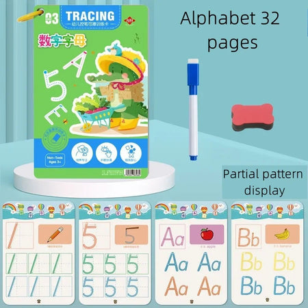 Magical Montessori Tracing Workbook for Kids - Reusable Educational Calligraphy &amp; Drawing Book Numeric Alphabet