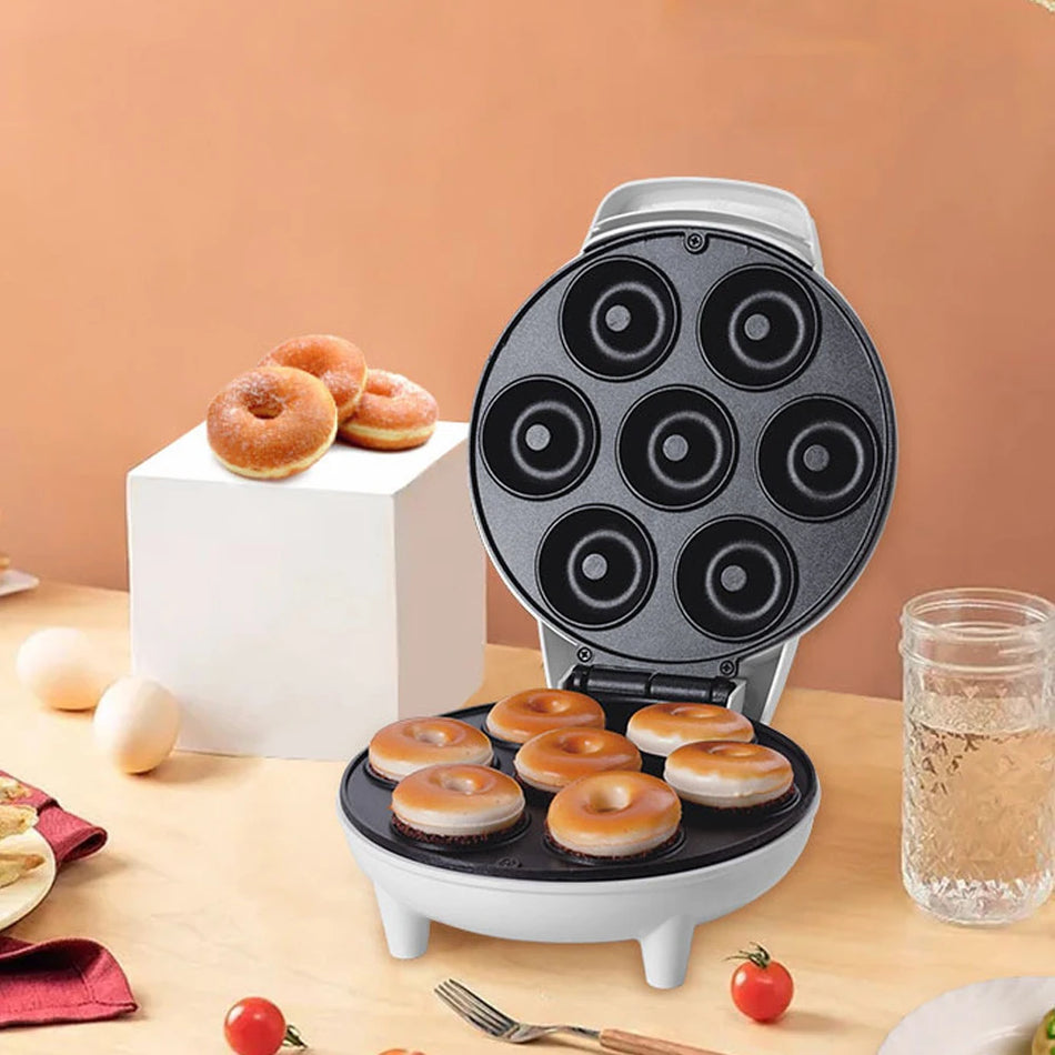 Mini Donut Maker Machine Nonstick Surface 7 Donuts White