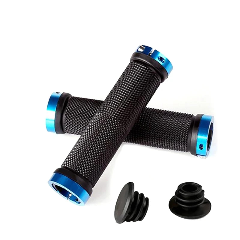 Comfort Grip MTB Bicycle Handlebar Grips with Lock-On Alloy Cuffs Blue