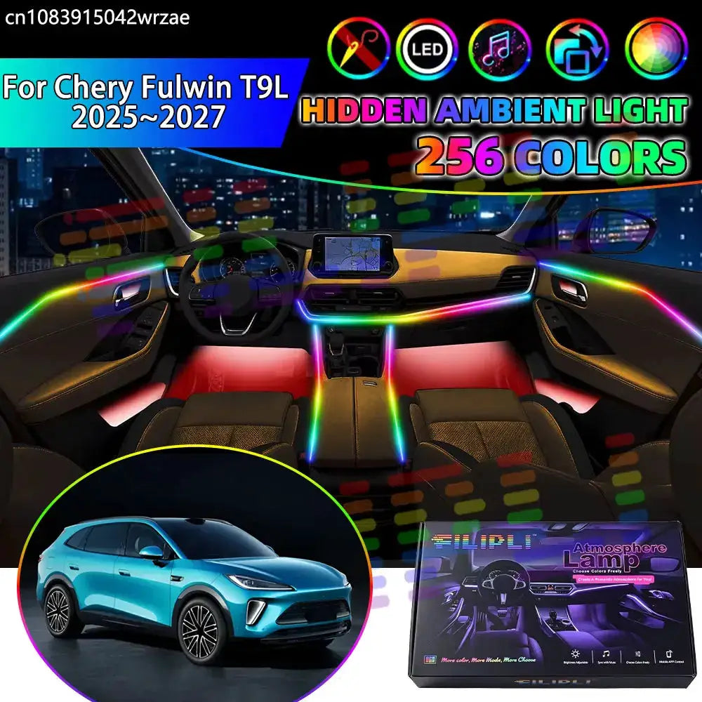 For Chery Fulwin T9L 2025 2026 2027 SUV E06 RGB Car Interior Ambient Lights Strips Breathing Lighting Kit App Control LED strips by InterCyprus Trading Ltd