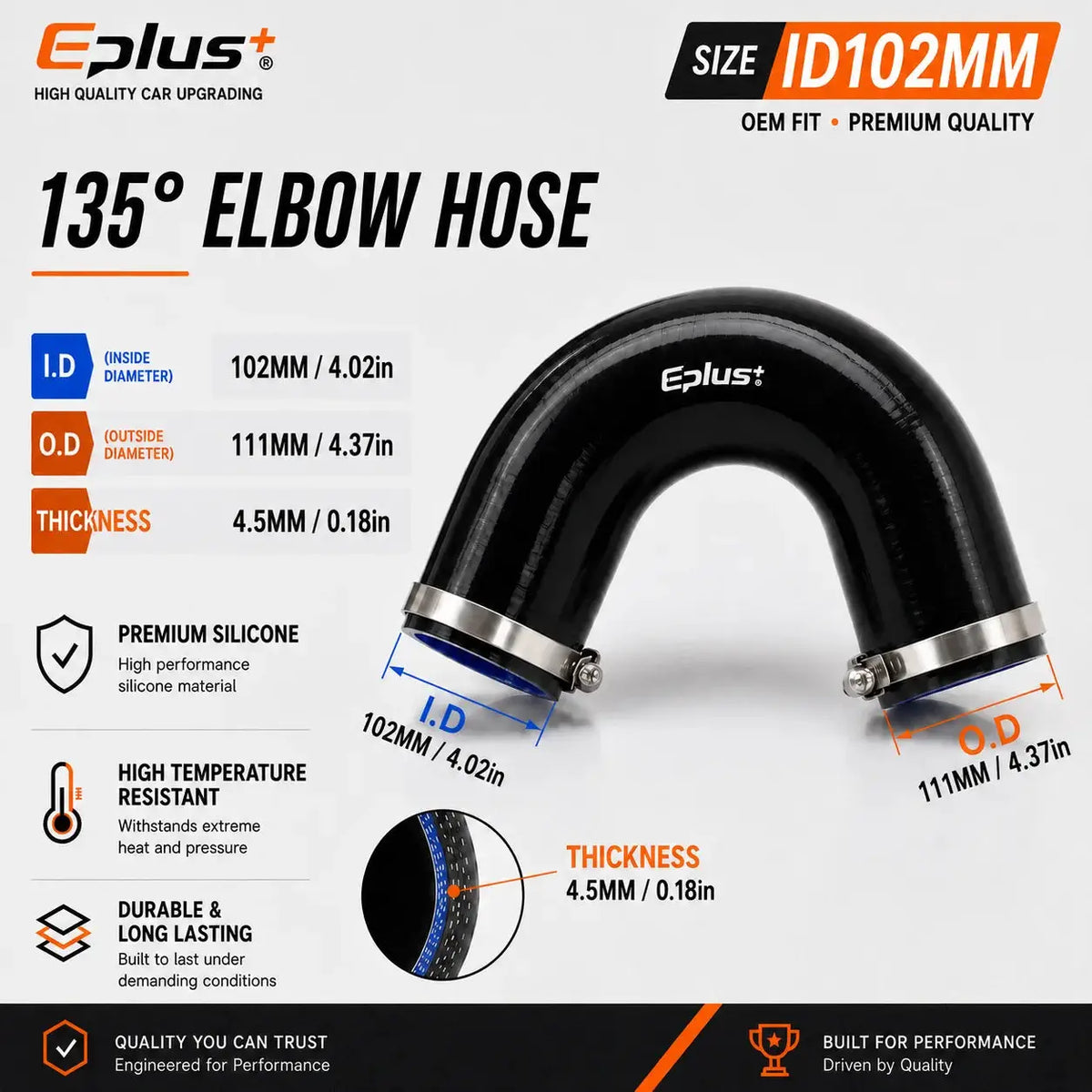EPLUS Black 135° V-Shaped Silicone Hose 4-Ply Reinforced Universal Air Intake Turbo Intercooler Pipe Coupler by InterCyprus Trading Ltd
