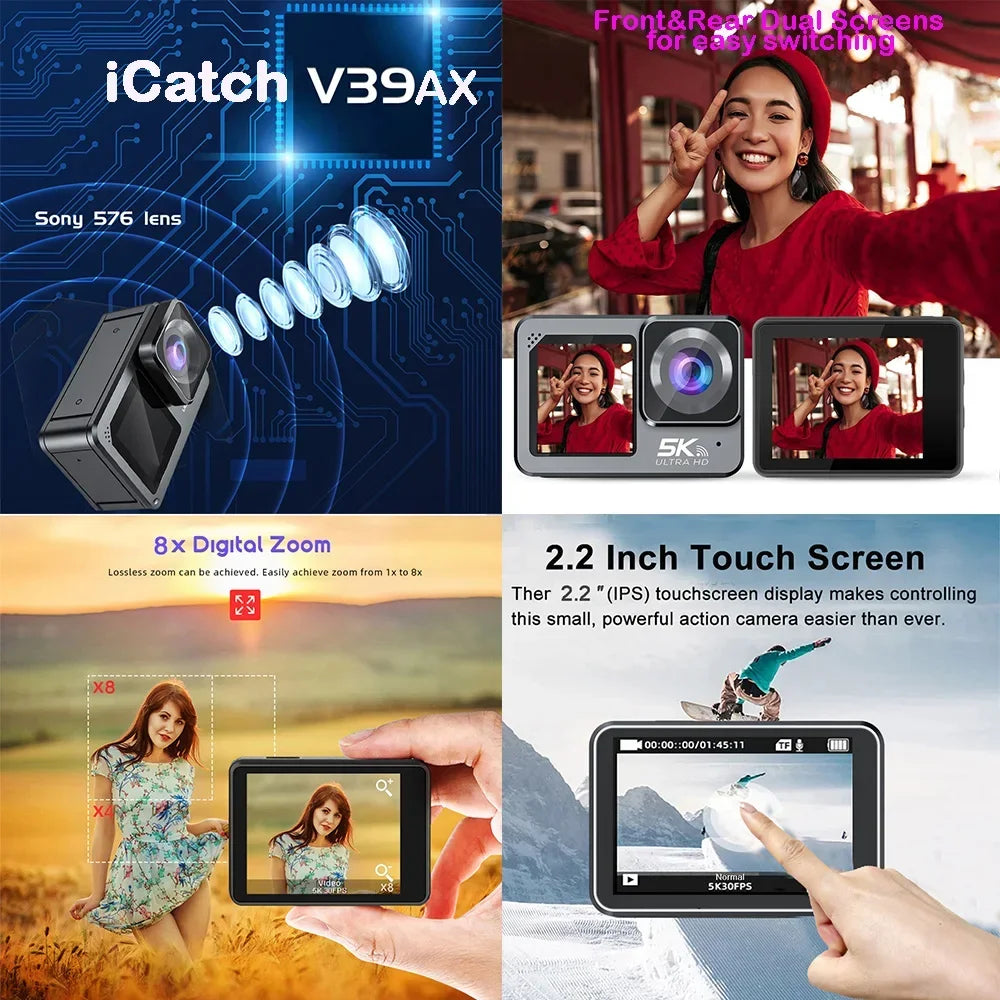 F6W Wireless Mic Action Camera &ndash; 5K Ultra High Definition with Dual Screen