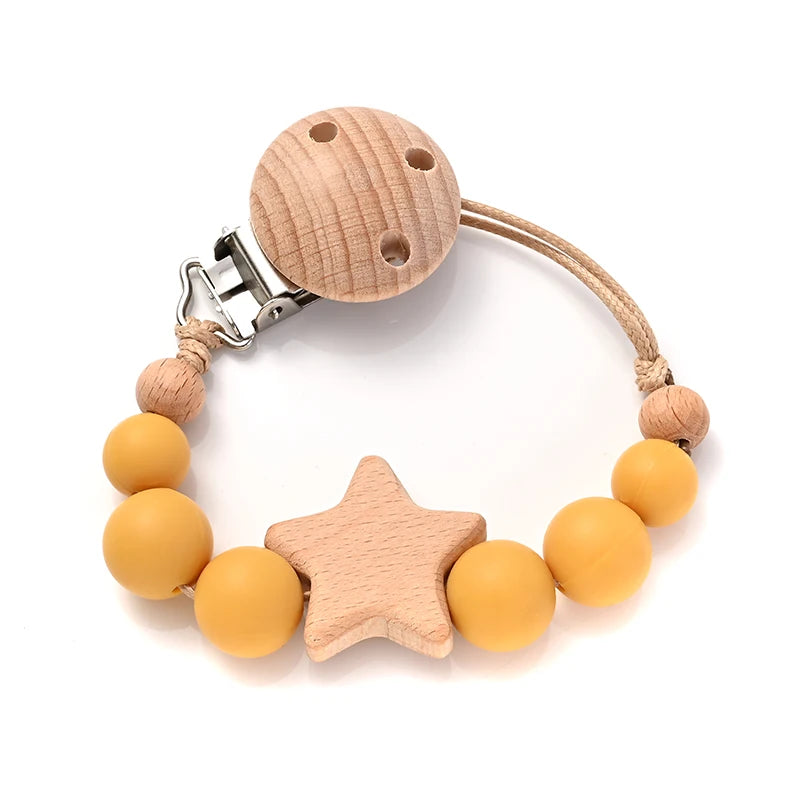 Wooden Pentagram Teether Pacifier Chain with Silicone Beads Color 6