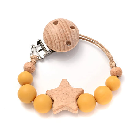 Wooden Pentagram Teether Pacifier Chain with Silicone Beads Color 6