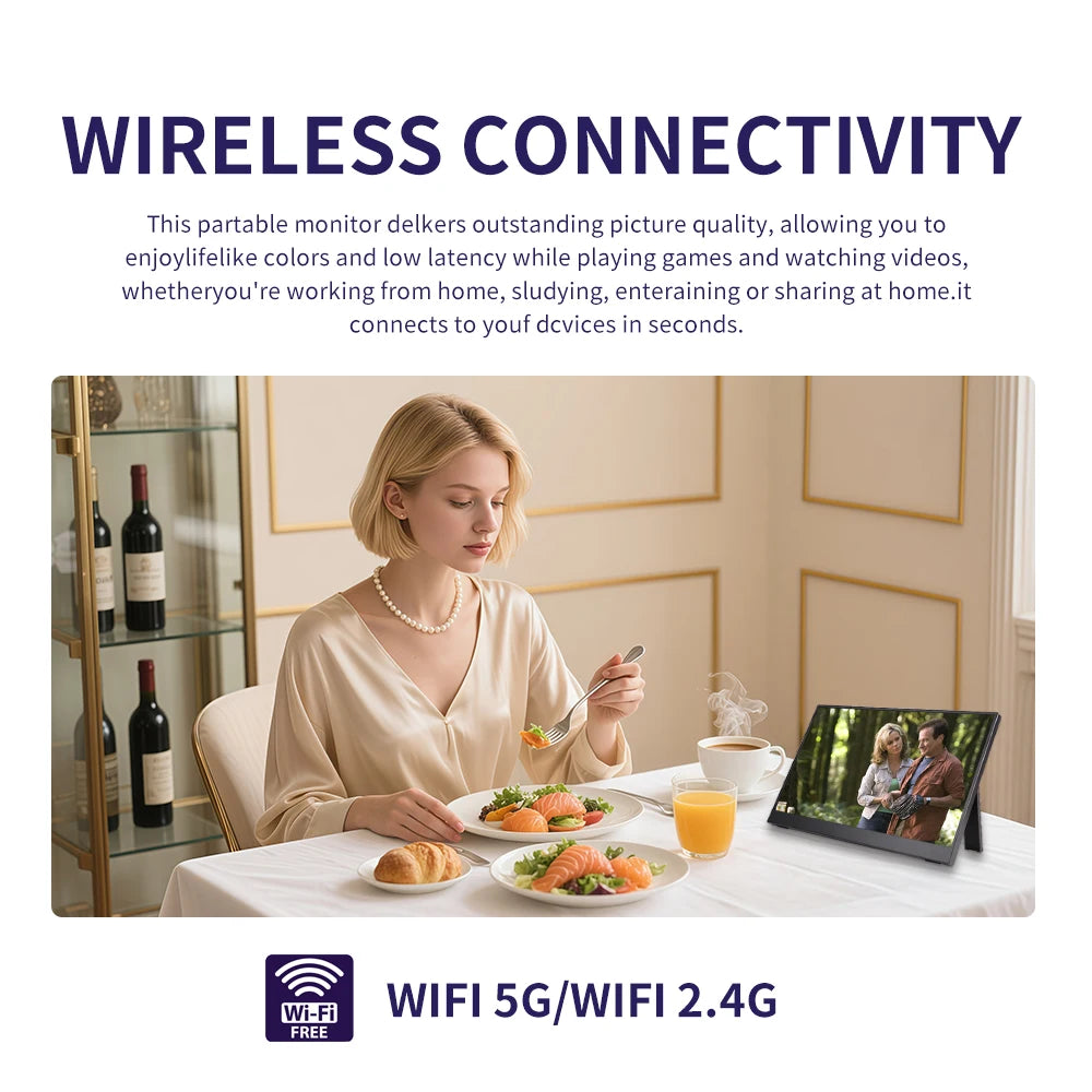 Wireless Portable Monitor 15.6 Inch &ndash; Ultra Slim Design with WiFi Connectivity
