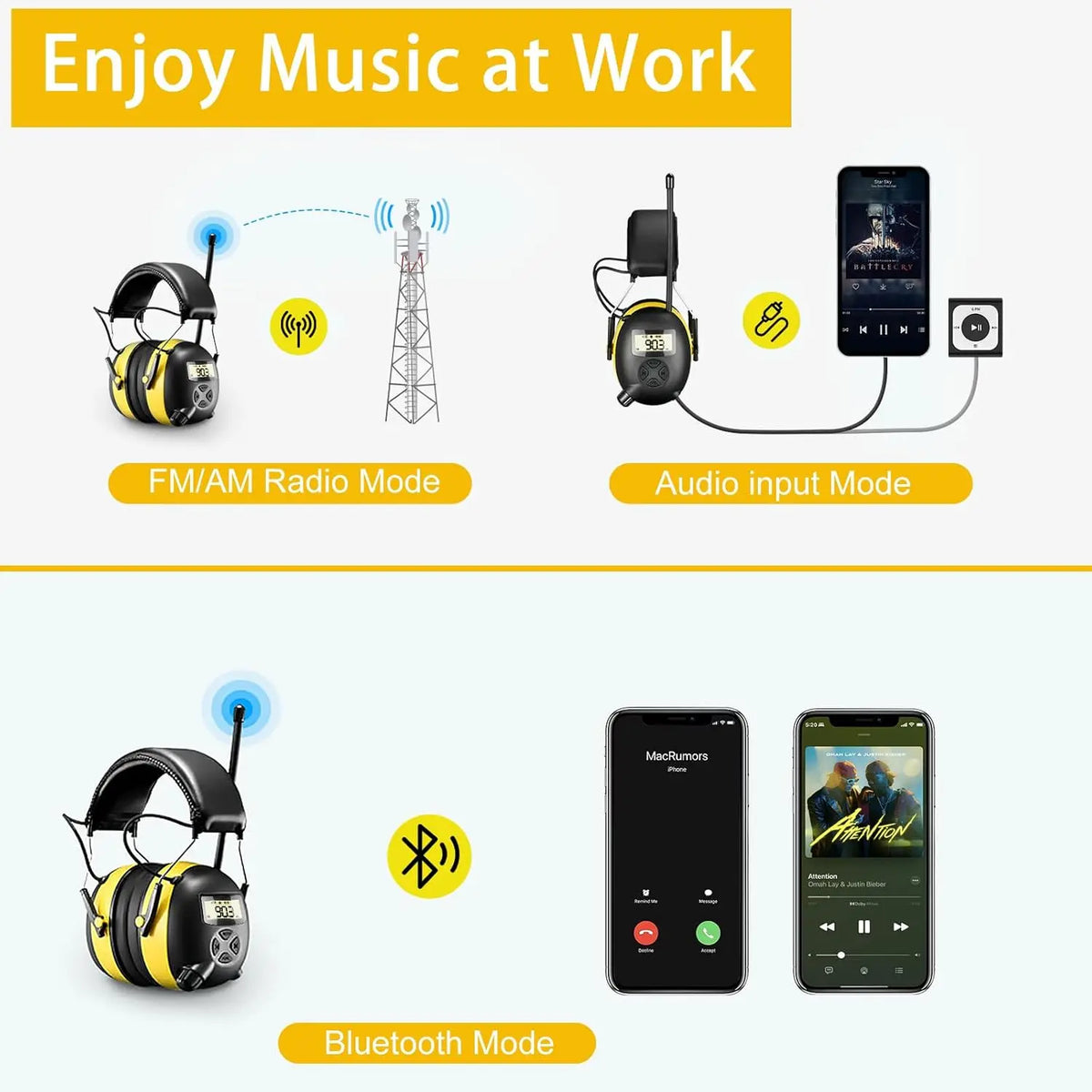 30dB Safety Earmuffs Bluetooth 5.4 &ndash; Noise Reduction