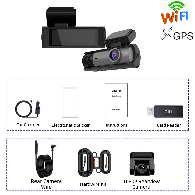 ACCEO 4K Dashcam - Built In GPS WiFi Night Vision Loop