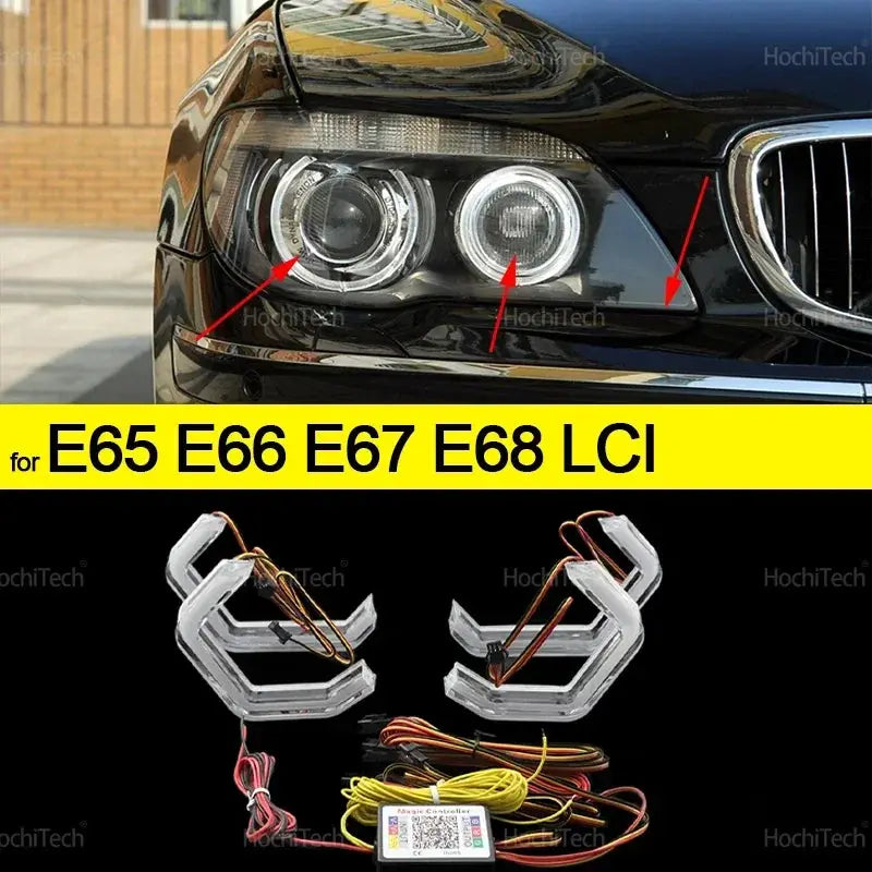 For BMW 7 Series E65 E66 E67 E68 Alpina B7 2001-2008 RGB colorful Dynamic light Angel Eyes Rings Led M4 style APP control Light by InterCyprus Trading Ltd