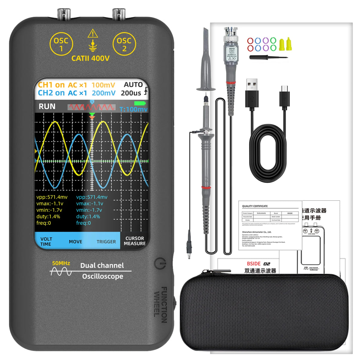 BSIDE O2 Touch Screen Digital Oscilloscope &ndash; Dual Channel O2 oscilloprobe x1 / CHINA
