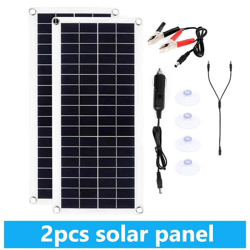 1000W Solar Panel DC 12V-18V &ndash; Dual USB Power Bank Outdoor 2pcs solar panel