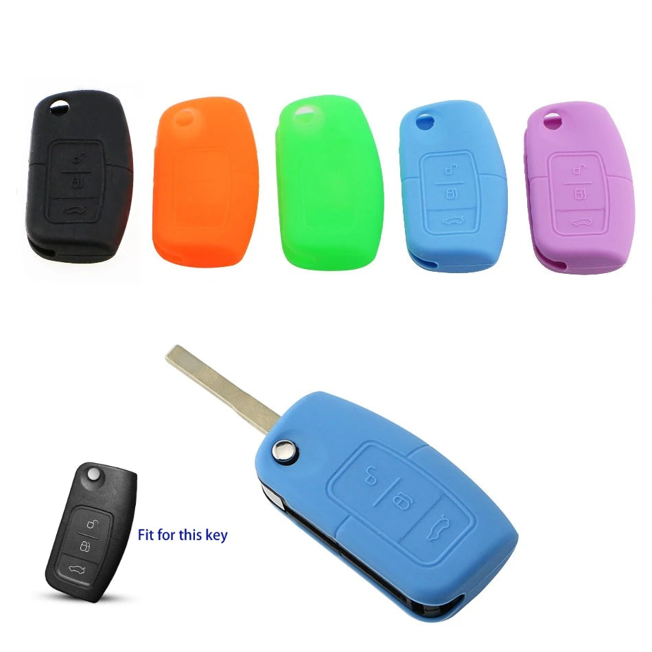 Copertura in silicone per chiave per Ford Fiesta Focus Mondeo, custodia per chiave flip a 3 pulsanti, morbido al tatto