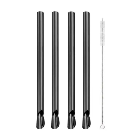 Straw Spoon Set &ndash; Reusable Stainless Steel for Smoothies and Milkshakes 4Pcs Black