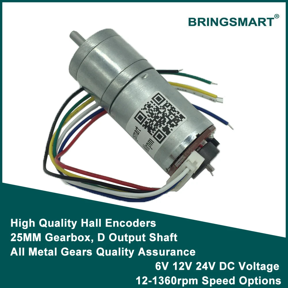 JGA25-371 12V DC Gear Motor with Encoder - 18-1930RPM, Reversible Speed Control 24V / 130rpm / Other