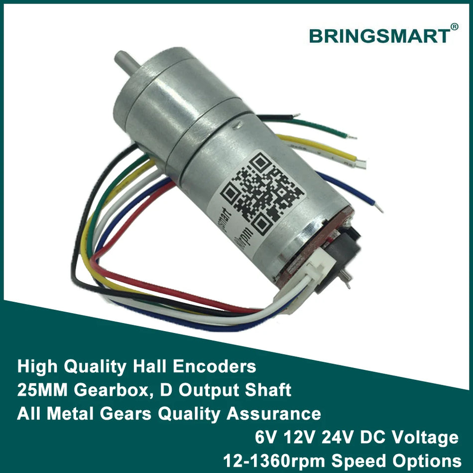 JGA25-371 12V DC Gear Motor with Encoder - 18-1930RPM, Reversible Speed Control 24V / 130rpm / Other