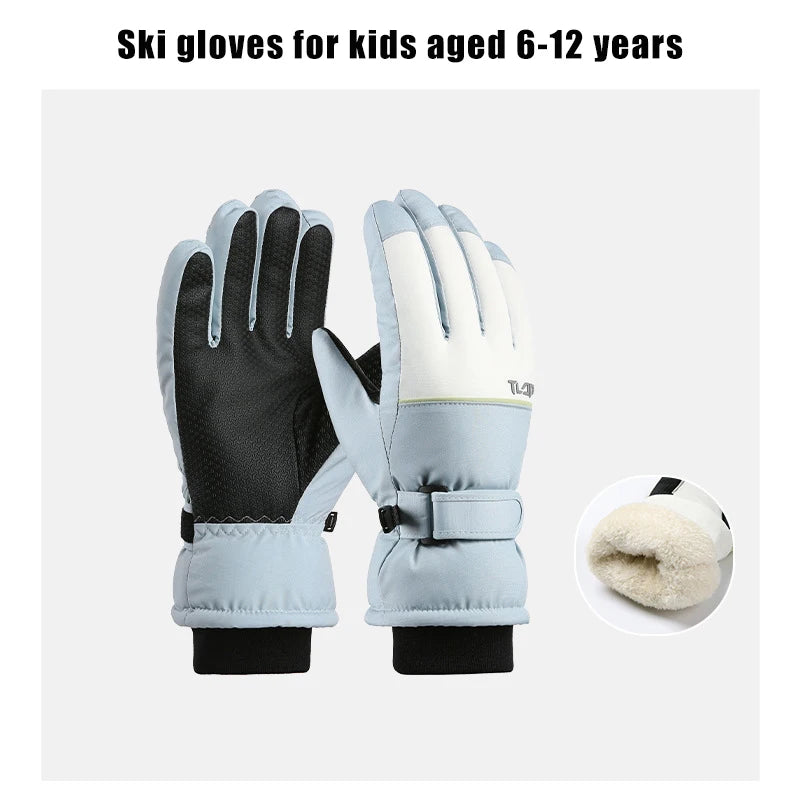 Kids Winter Ski Gloves &ndash; Waterproof and Windproof Design Blue