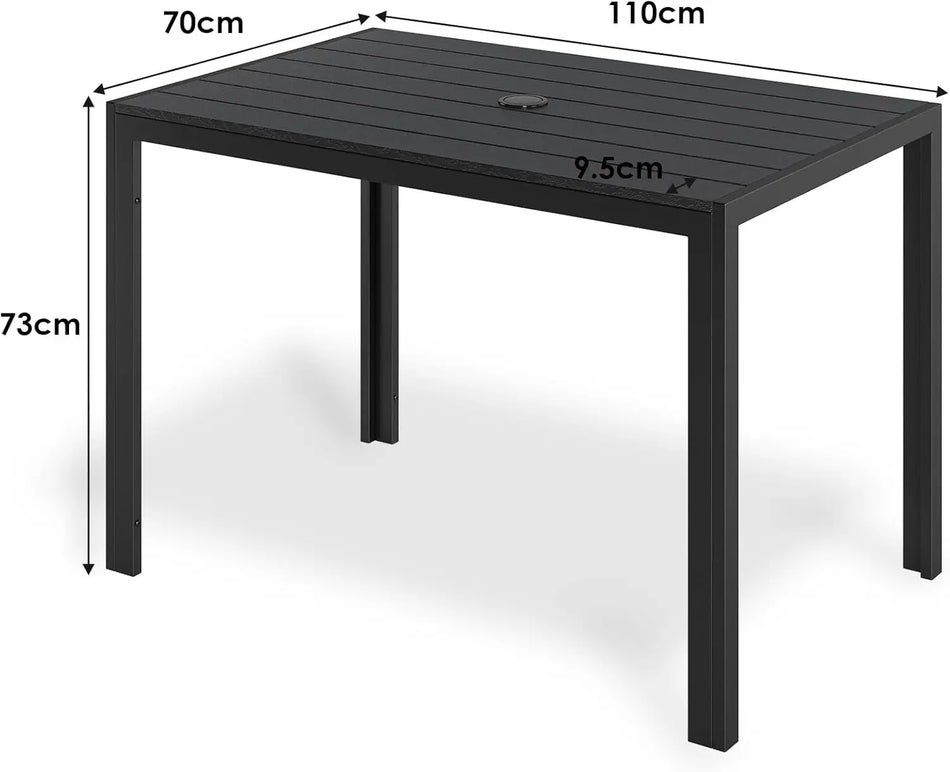 Прямоугольный алюминиевый садовый стол с отверстием для зонта 110x70см