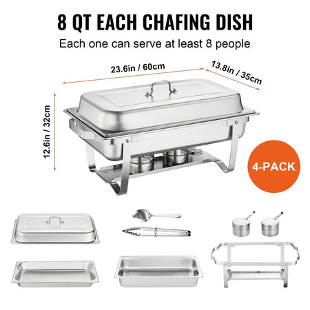 8 Qt Rectangle Chafing Dish Stainless Steel Buffet